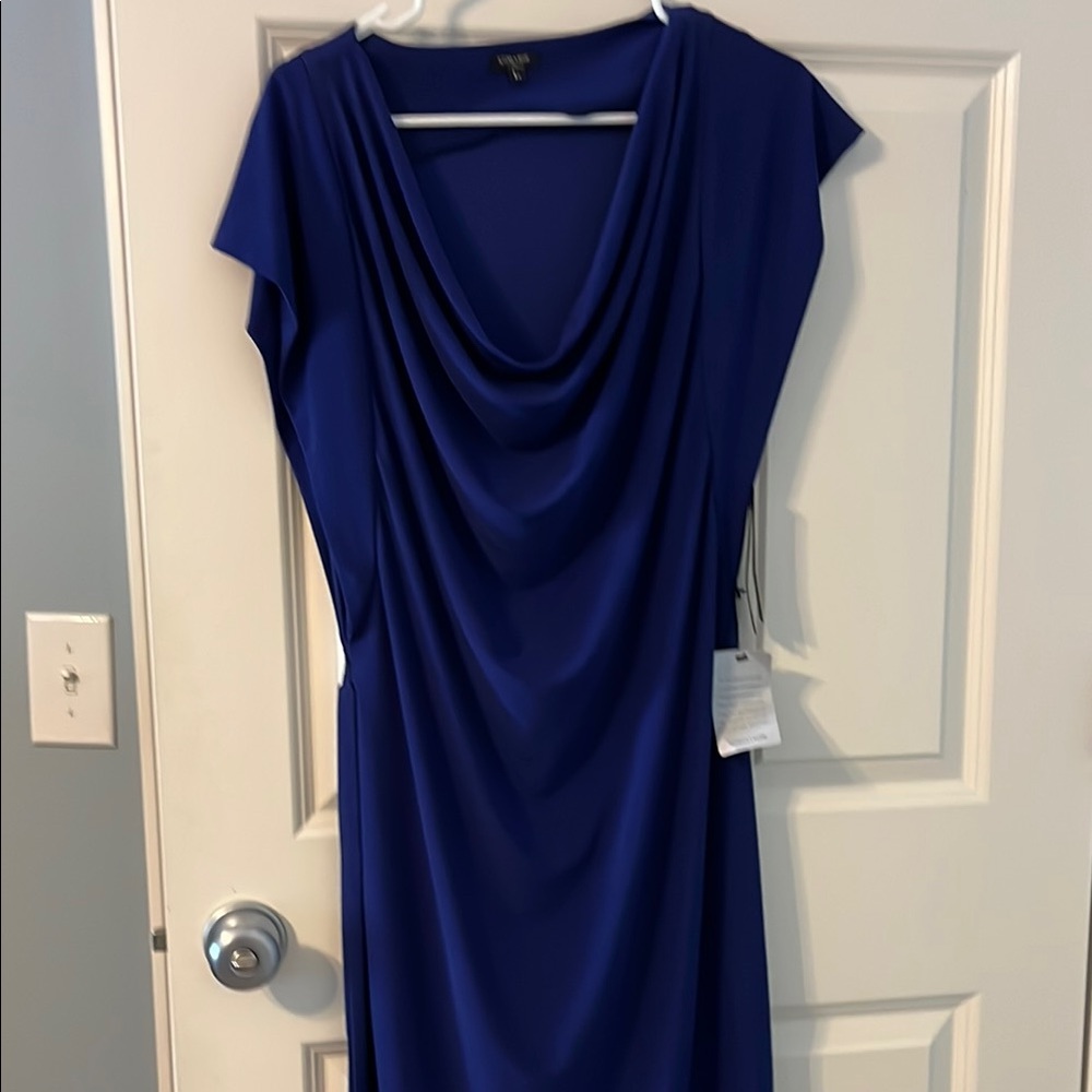 Komarov Blue Flutter Sleeve Sheath Dress